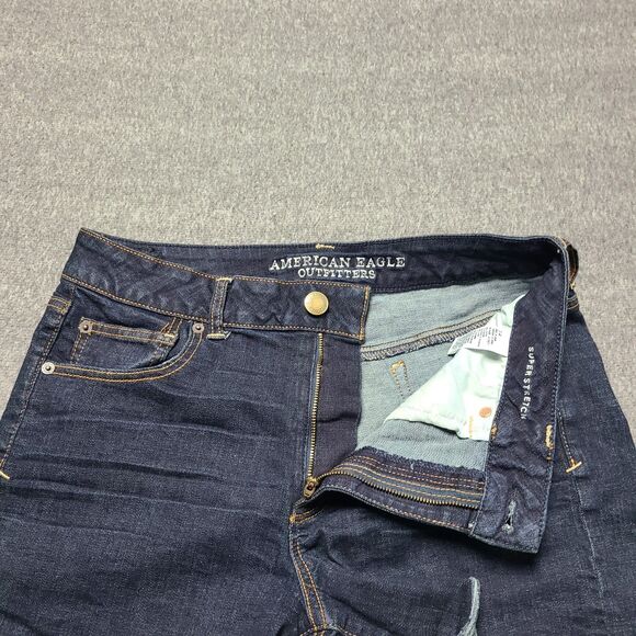 American Eagle Womens Jeans Shorts 14 Blue Super Stretch Distressed Hot Mom Boho - Picture 4 of 8